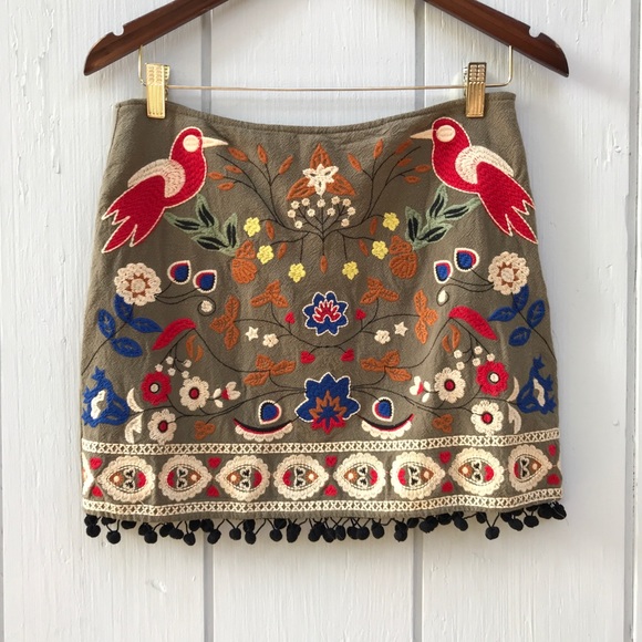 Embroidered Birds Pom-Pom Tassel Skirt by Altar’d State - Picture 3 of 12